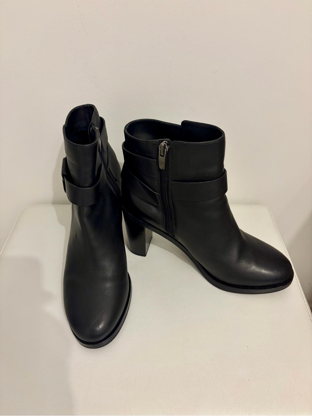 Via Spiga Black Leather Ankle Boots with Side Zip